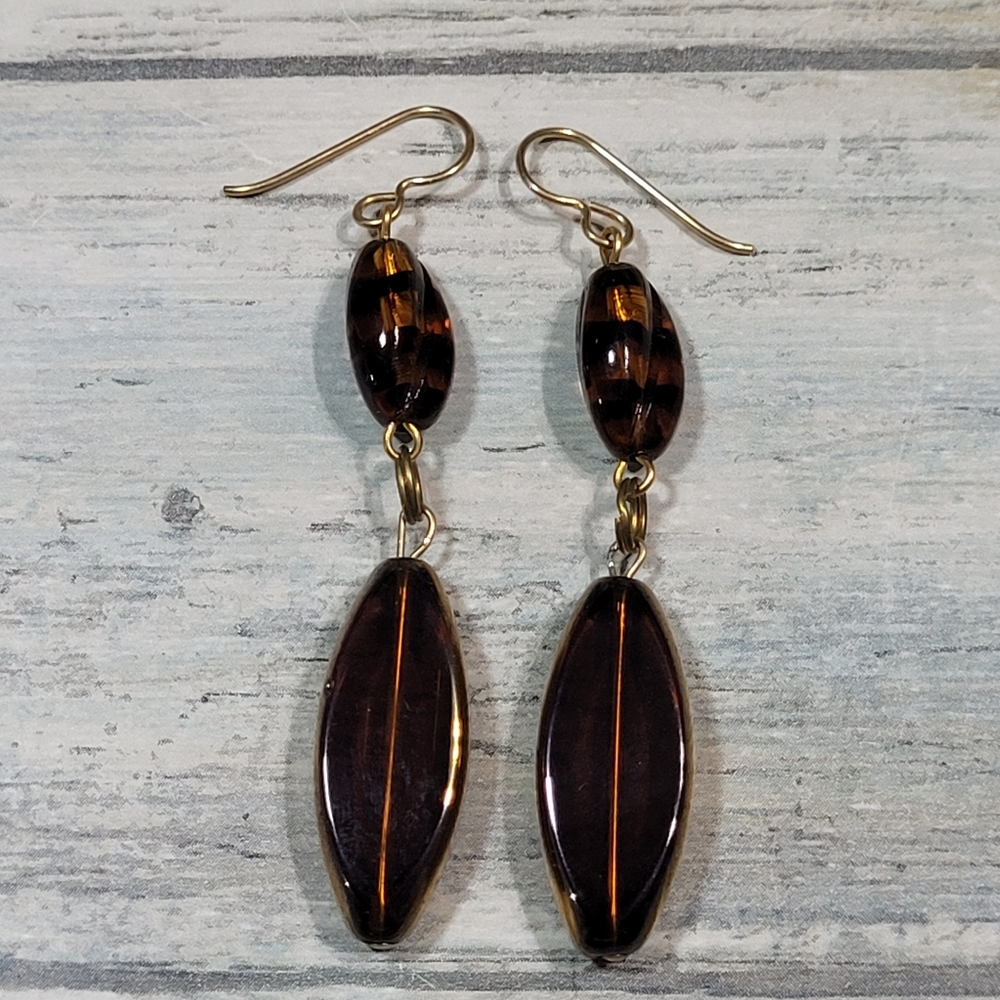 Brown Glass Handmade Dangle Earrings.